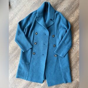 Ann Taylor Double-Breasted Cardigan Sweater Teal Coat
